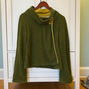 Unique Green Cardigan from Anthropologie with Large snap buttons.